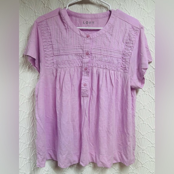 NWT Loft Medium Pintucked Henley Mixed Media Top - Picture 2 of 8